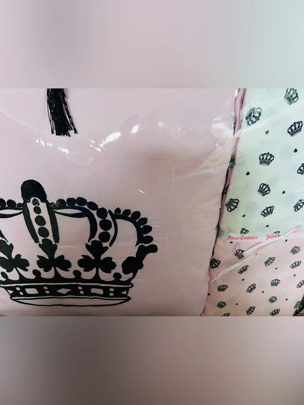 Juicy couture black/pink reversible comforter set queen sham,sheets,pillow